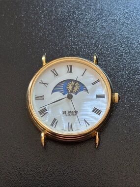 Gold-Tone Women’s Quartz Watch Dial with Moonphase Accent